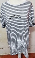 SF Skinnifit Unisex Gray/White Striped Large T-shirt “Watch Scary Movies With Me