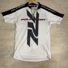 Vintage Polo Sport Shirt Mens Large White Black Cycling Jersey Graphic Lauren