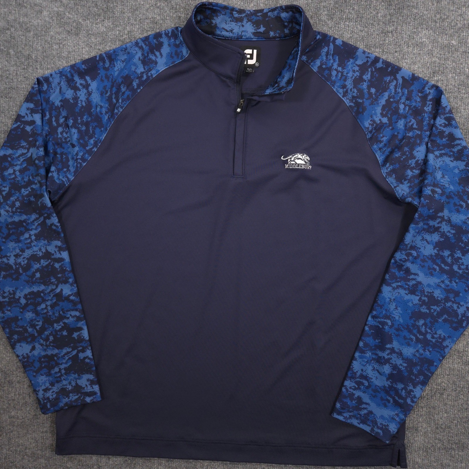 FootJoy Middlebury College 1/4 Zip Mens XL Blue Camo Performance Golf Pullover gallery