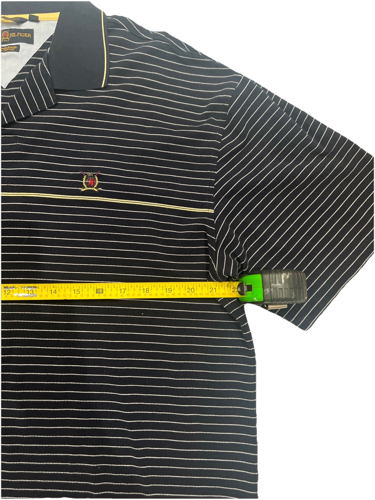 Tommy Hilfiger Logo Men's Size Large Golf Stripes Navy Polo Shirt gallery