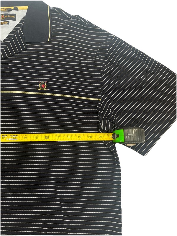Tommy Hilfiger Logo Men's Size Large Golf Stripes Navy Polo Shirt gallery