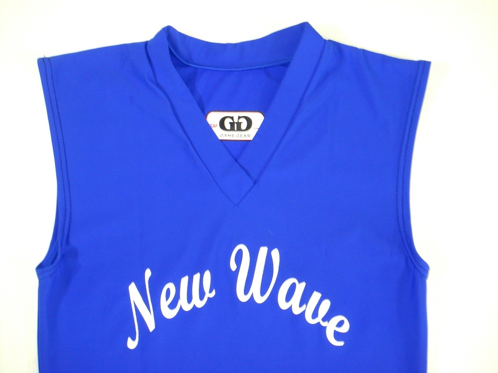 Game Gear Bright Blue VNeck Spandex "NewWave" Slvlss Tee sz S gallery