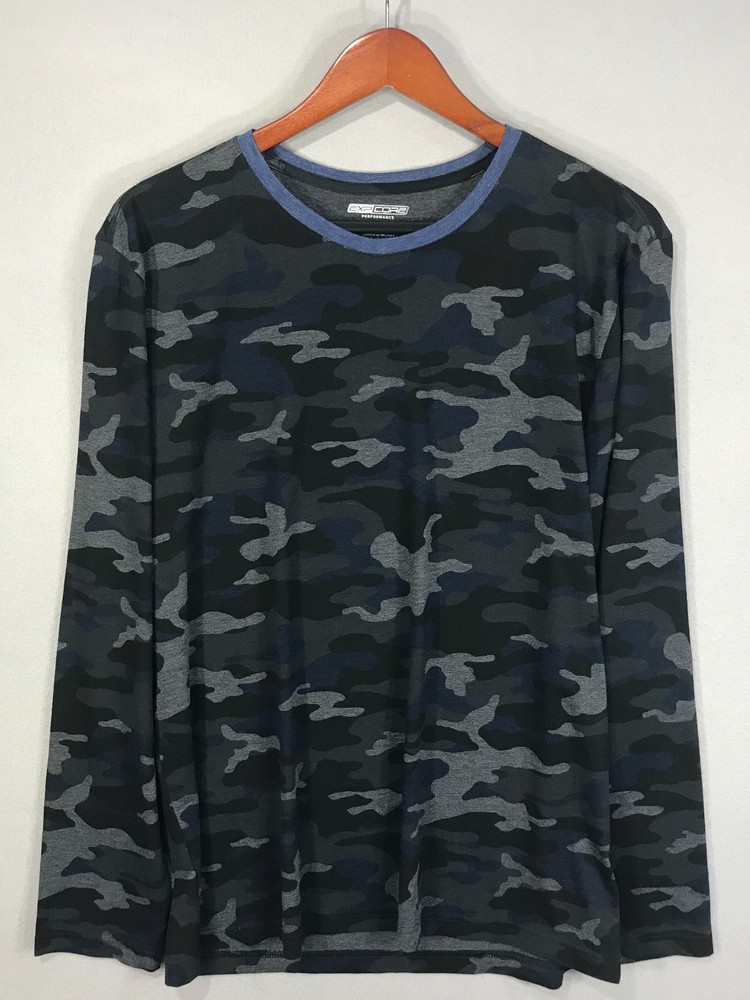 Express EXP CORE PERFORMANCE T Shirt Men's Large Black Camo Crewneck Long Sleeve