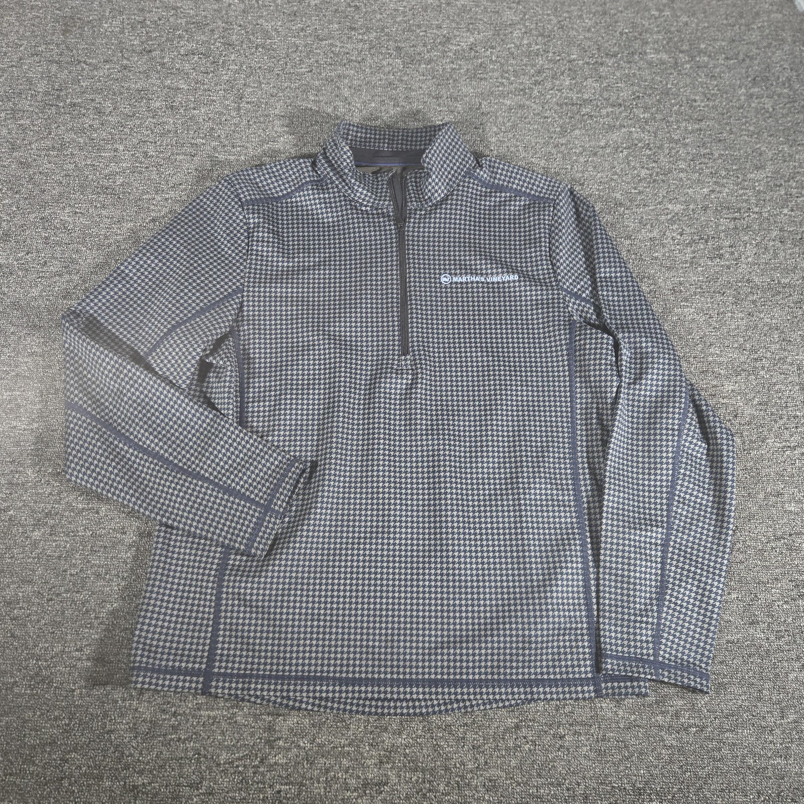Vineyard Vines Jim Nantz Pullover Mens Medium Blue Houndstooth 1/4 Zip gallery