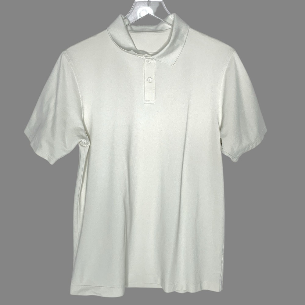 Lululemon M Mens Collared Polo Short Sleeve Shirt Gray Ecru Off White