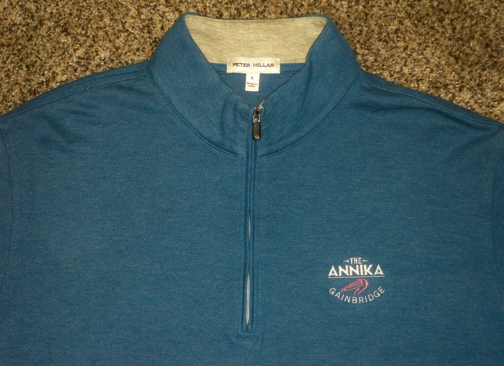 NWOT Men's PETER MILLAR Crown Sport 1/4 Zip Pullover L AQUA BLUE w/Golf Logo