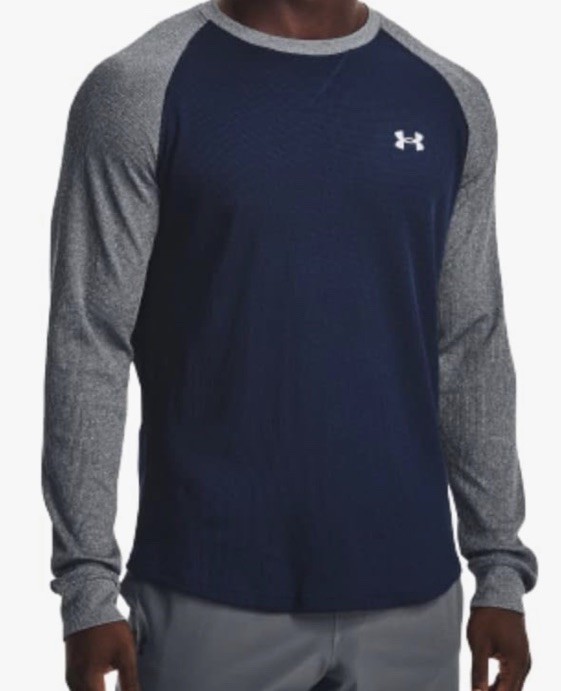 NWT Under Armour Men's UA Waffle Crew Long Sleeve Shirt Comfort Blue Gray Size L gallery