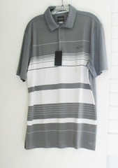 Greg Norman Tasso Elba Mens Embossed Stripe Polo Shirt Shark Sz L – NWT