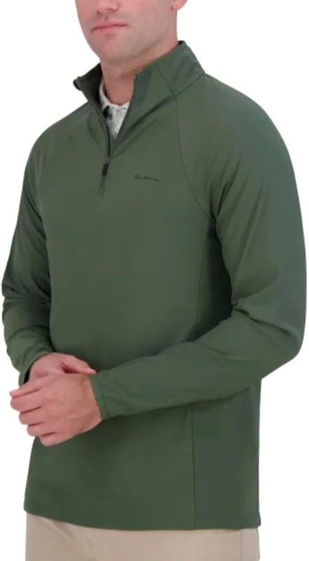 Ben Sherman Sport Mens MEDIUM Green 1/4 Zip Long Sleeve Active Stretch Shirt NEW gallery