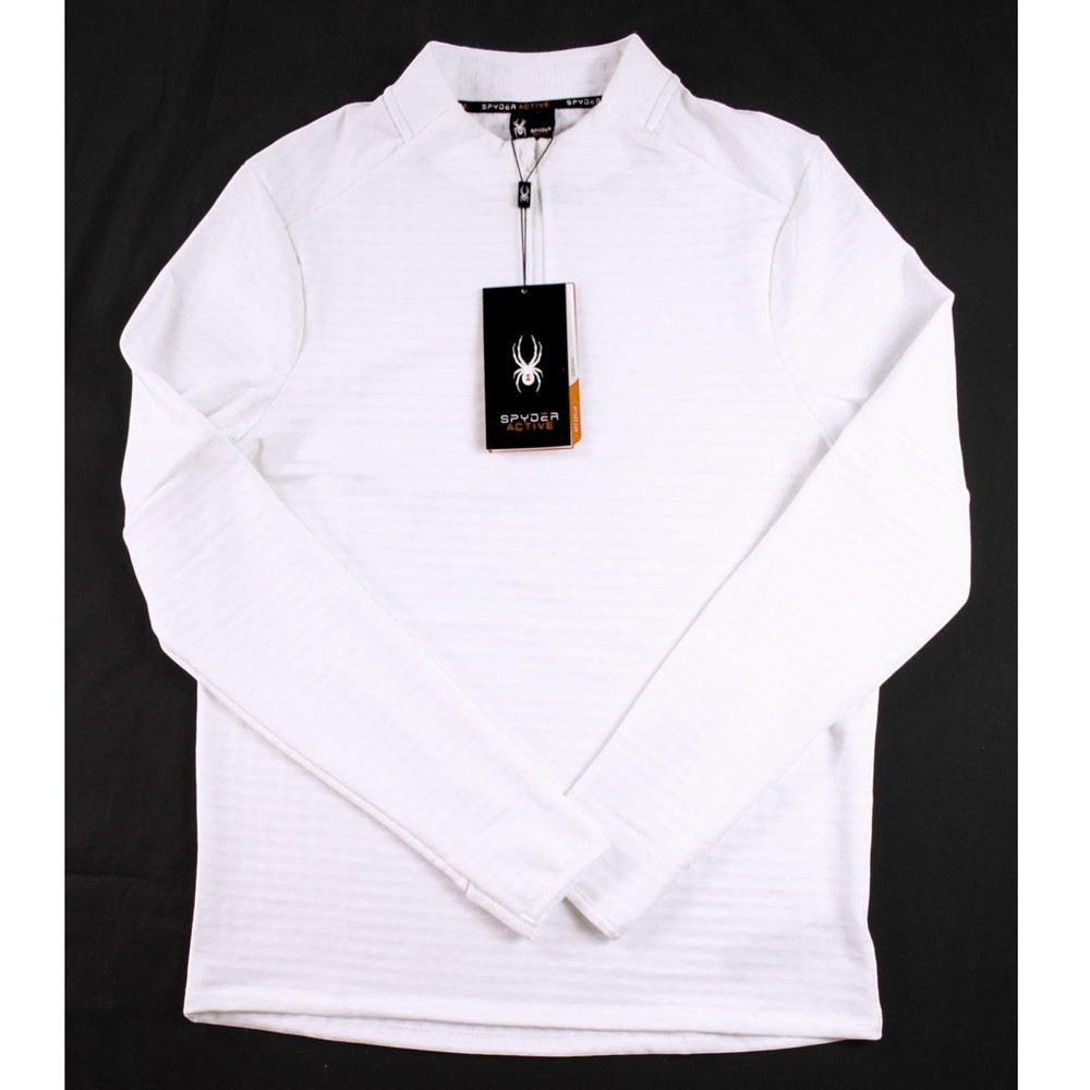 Spyder Active Mens M 1/4 Zip Pullover Shirt White Long Sleeve Performance $88NEW