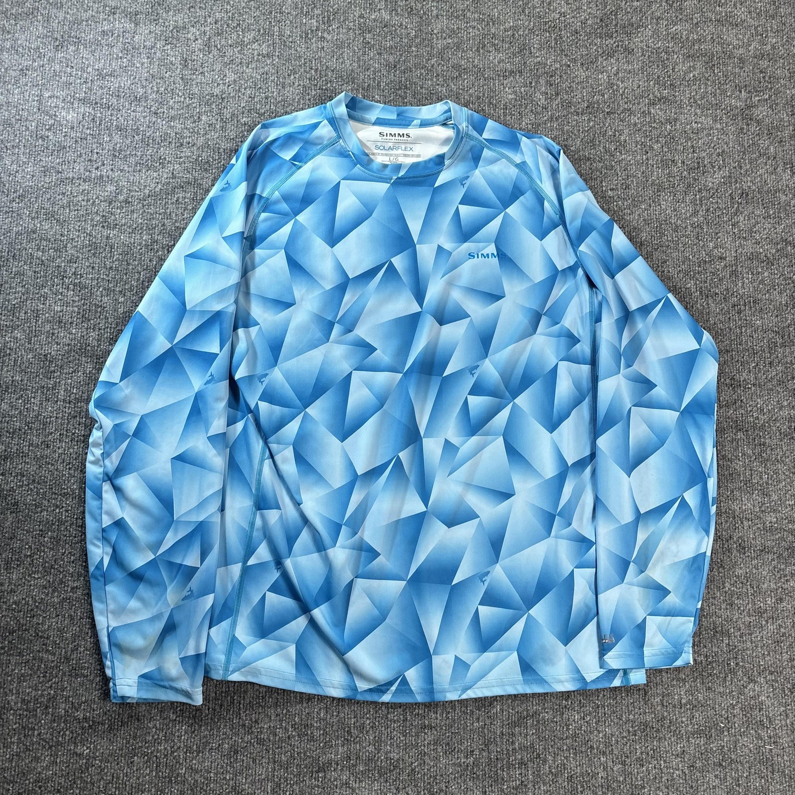 Simms Shirt Mens Large Blue SolarFlex Long Sleeve Crew Neck Fishing UPF 50 gallery