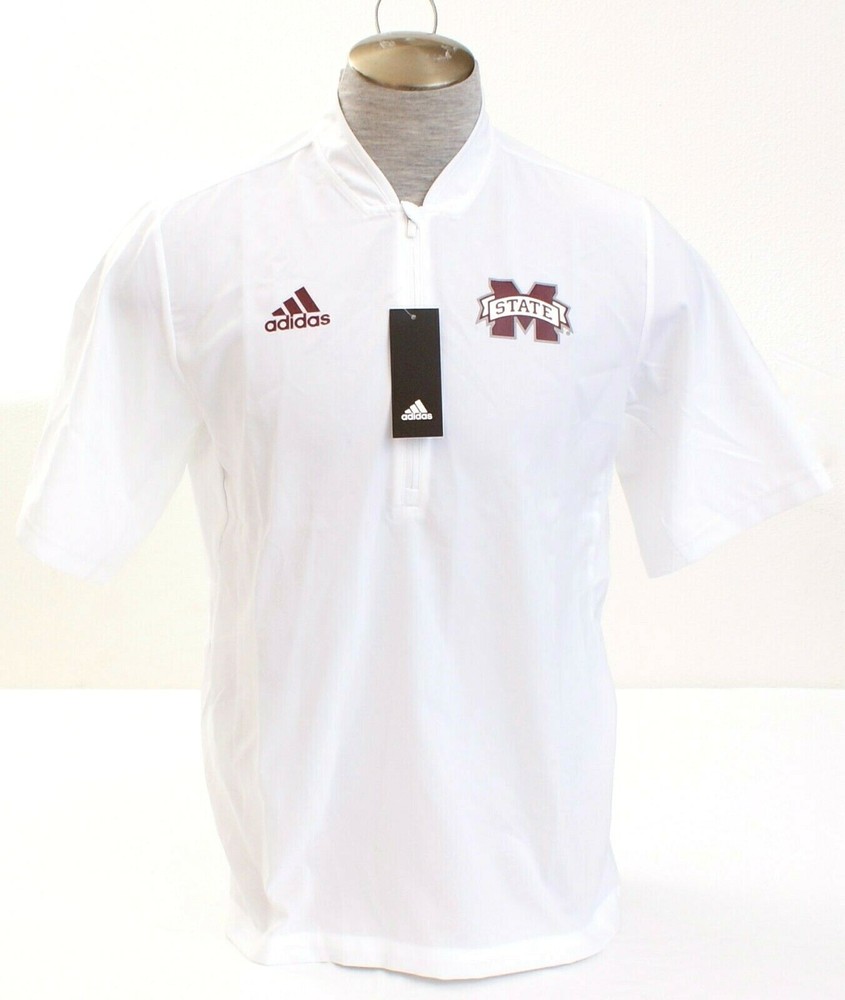 Adidas White Mississippi State Bulldogs 1/4 Zip Short Sleeve Shirt Men's M NWT