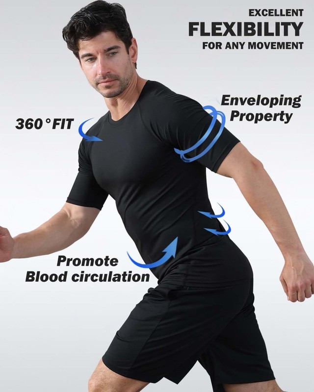 5 Pack Men's Compression Shirts Short Sleeve Cool-Dry Workout Rash Guard Athl... gallery