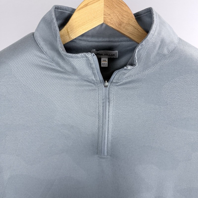 Peter Millar Performance 1/4 Zip Pullover Sweater Mens 2XL Gray Camo Golf *Read gallery