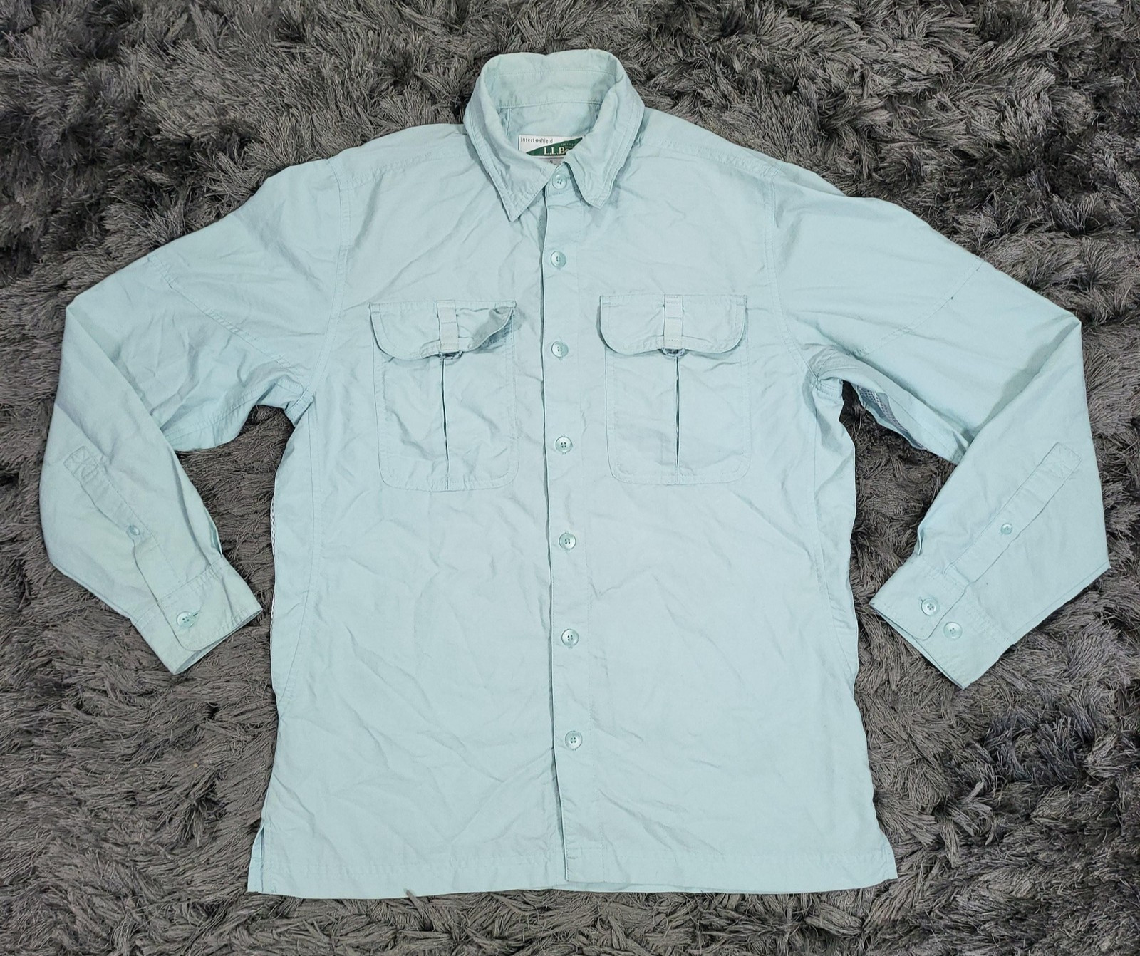 L.L. Bean Shirt Mens Small Blue Insect Shield Vented Fishing Hiking Top Flaws gallery