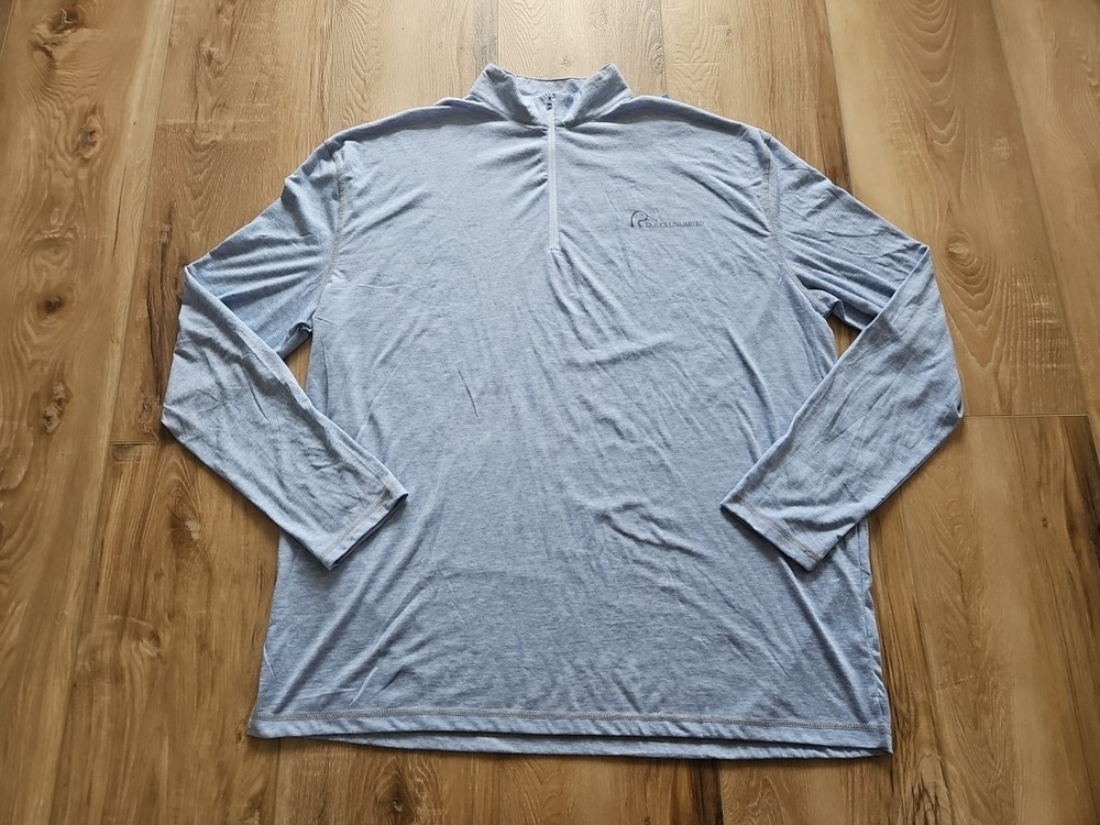Ducks Unlimited Pullover Quarter Zip Athletic Long Sleeve Shirt-Mens XXL Blue
