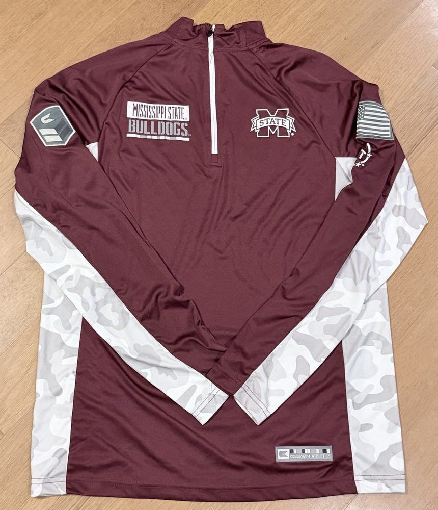 Colosseum Mens Mississippi State Bulldogs 1/4 Zip Pullover Red M OHT Military