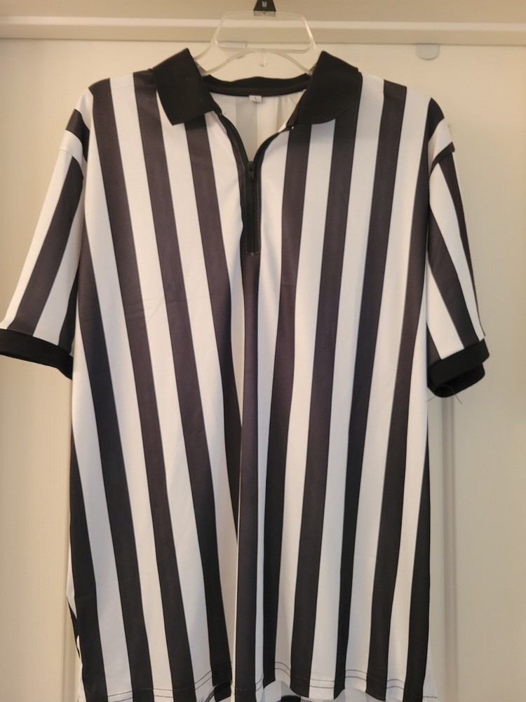 Striped Referee  Zipper Pro-Style Large Breathable T Shirt Halloween football