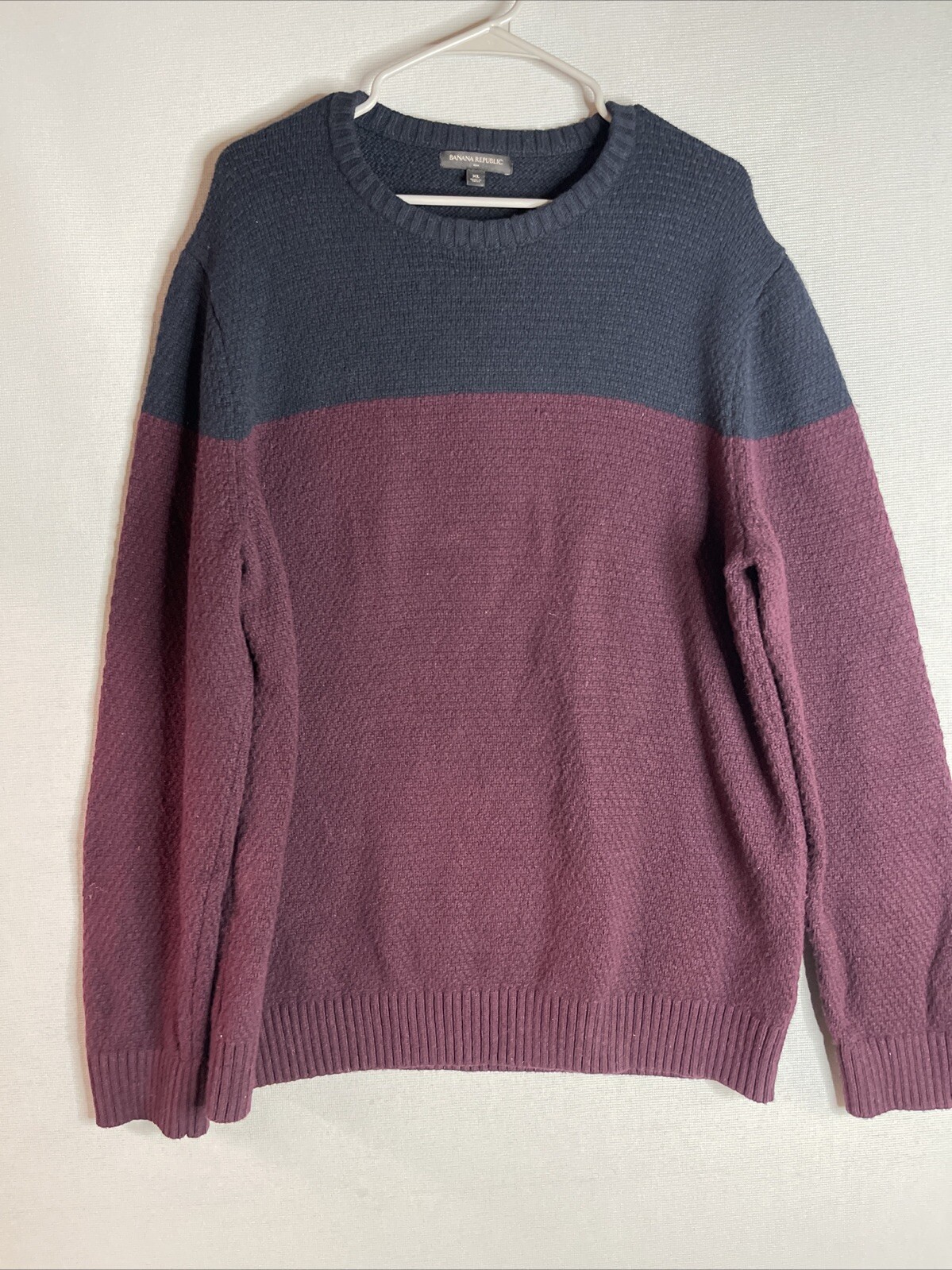 Banana Republic Sweater Mens XLarge Cotton Wool Blend Crewneck Red And Navy gallery
