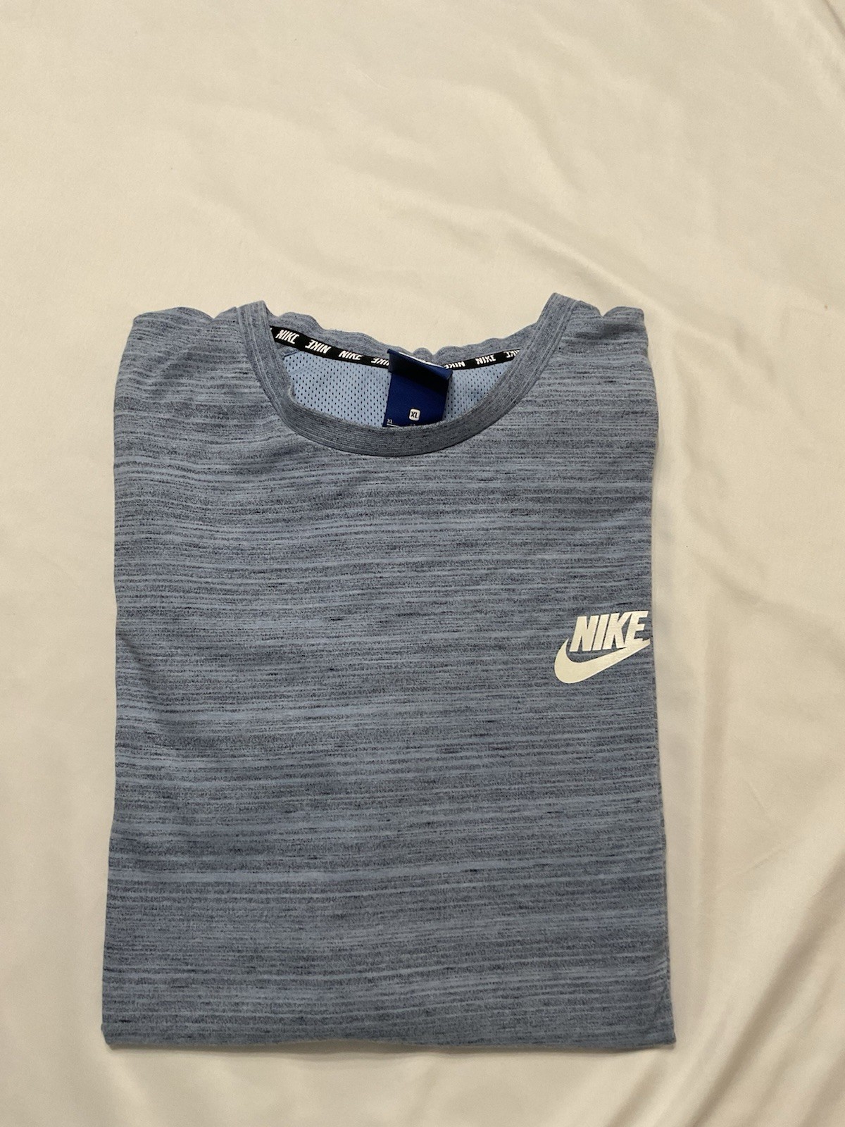 Nike Dri-FIT Men's Blue Heather Crew Neck Short Sleeve Poly Logo Tee Sz XL gallery