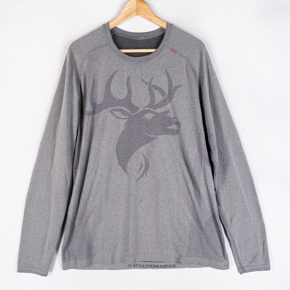 Lululemon Long Sleeve Shirt Men XL Gray Elk Deer Graphic Training Active Fitness