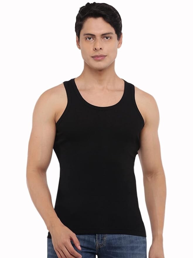 Dollar Bigboss Men's Vest 100% Combed Styled Stretch Sleeveless Scoop Neck Rib F gallery