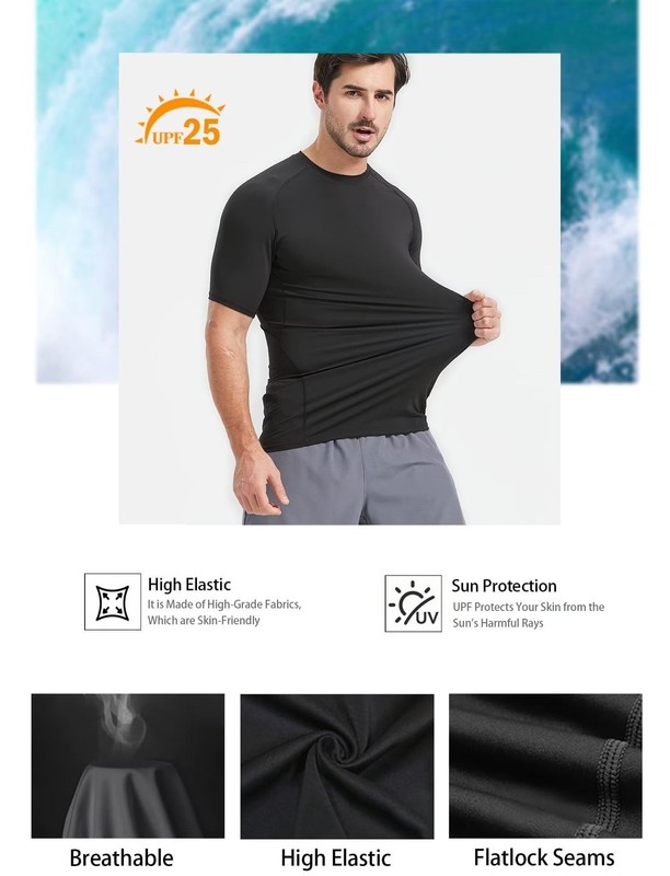 4 Pack Workout Compression Shirts Men Short Sleeve Rash Guard Athletic Unders... gallery
