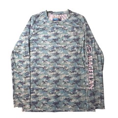 Magellan Fishing Shirt Mens XL Blue Abstract Camo Fish Gear Classic Fit LS Tee