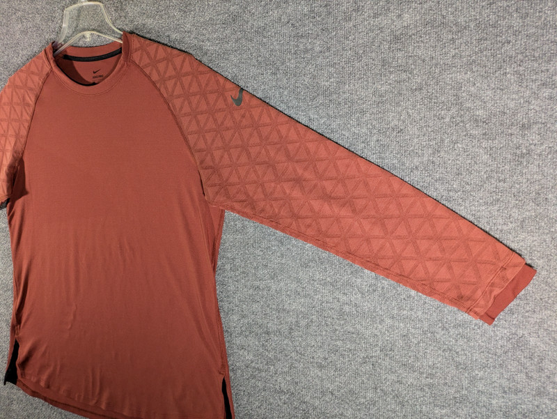 Nike Pro Mens XL Long Sleeve Shirt Rust Orange Geometric Running Thumbholes gallery