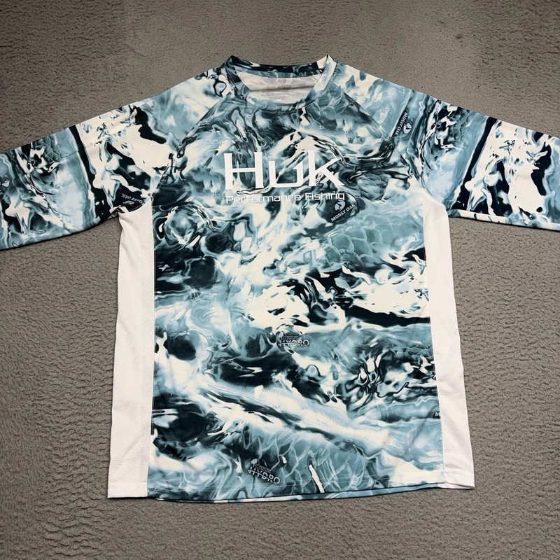 Huk Performance Fishing Shirt Men's Medium Mossy Oak Hydro Camo Long Sleeve Crew gallery