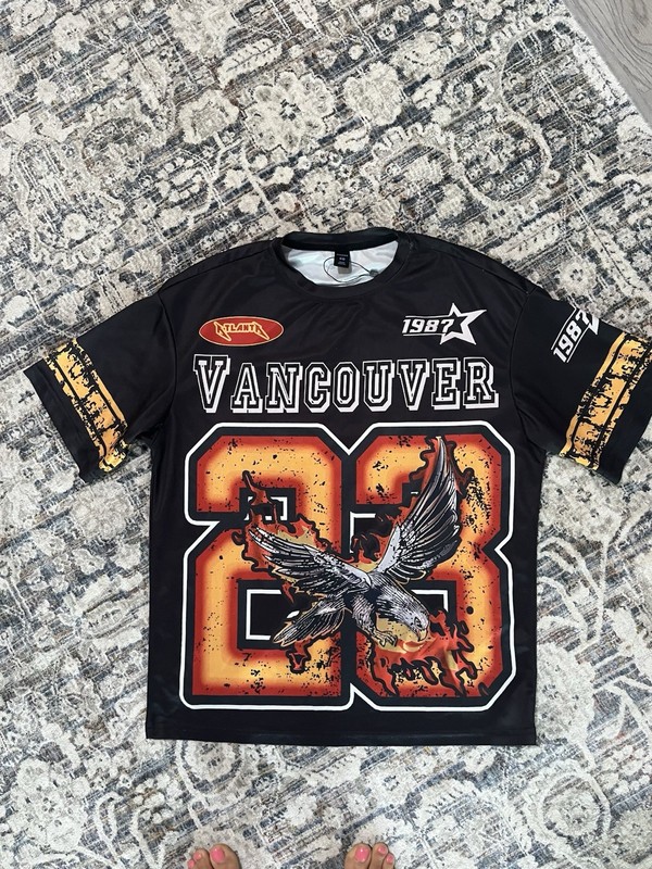 ROMWE Men’s XS Black Mesh Graphic Print Short Sleeve Crew Neck T-Shirt Eagle gallery