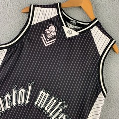Metal Mulisha Jersey Tank Top Mens Medium M Black White Pinstripe Skater Graphic