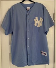 Vintage Majestic MLB New York NY Yankees Baseball Jersey Baby Blue Size XL