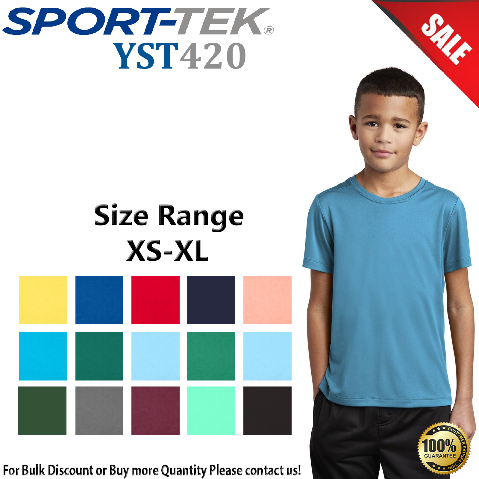 Sport-Tek Youth Short Sleeve 100% Polyester Posi-UV Pro Round Neck Tee YST420 gallery