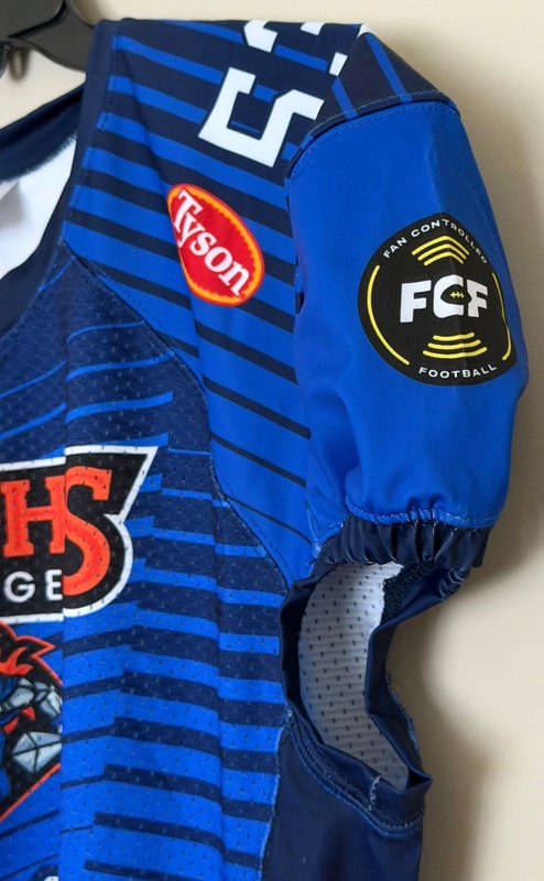 NWOT Fan Controlled Football Game Jersey Men’s Size XL Knights of Degen #53 Blue gallery