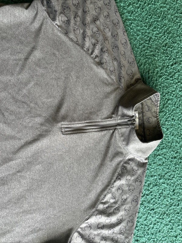Peter Millar Perth 1/4 Zip Mens Large Gray Skulls Golf Performance Pullover gallery