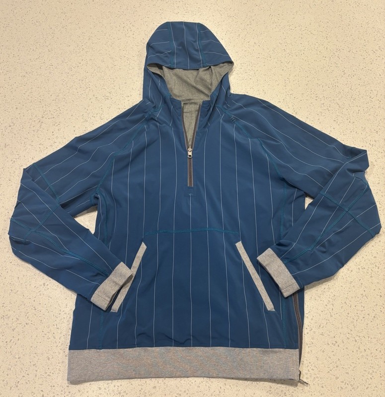Lululemon Sundown to Sunup Jacket Mens L Slate Teal Pullover Reversible Hoodie gallery