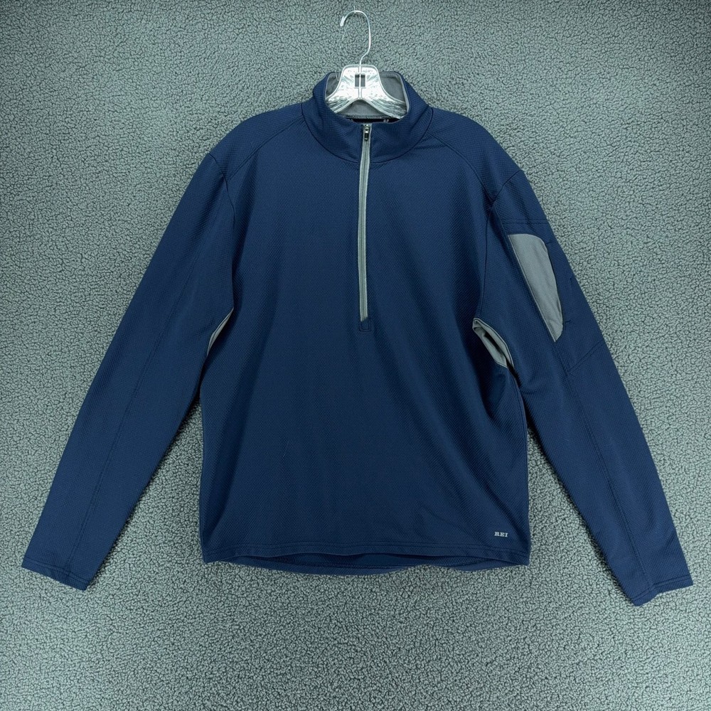 REI Quarter Zip Mens L Blue Technical Pullover Hiking Outdoor Stretch Athletic