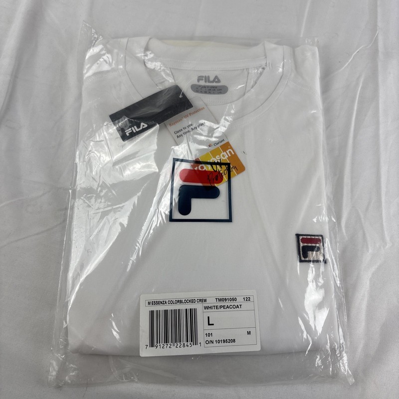 Fila Shirt Men’s Large Essenza Colorblock Crew White Navy Athletic New Nos gallery