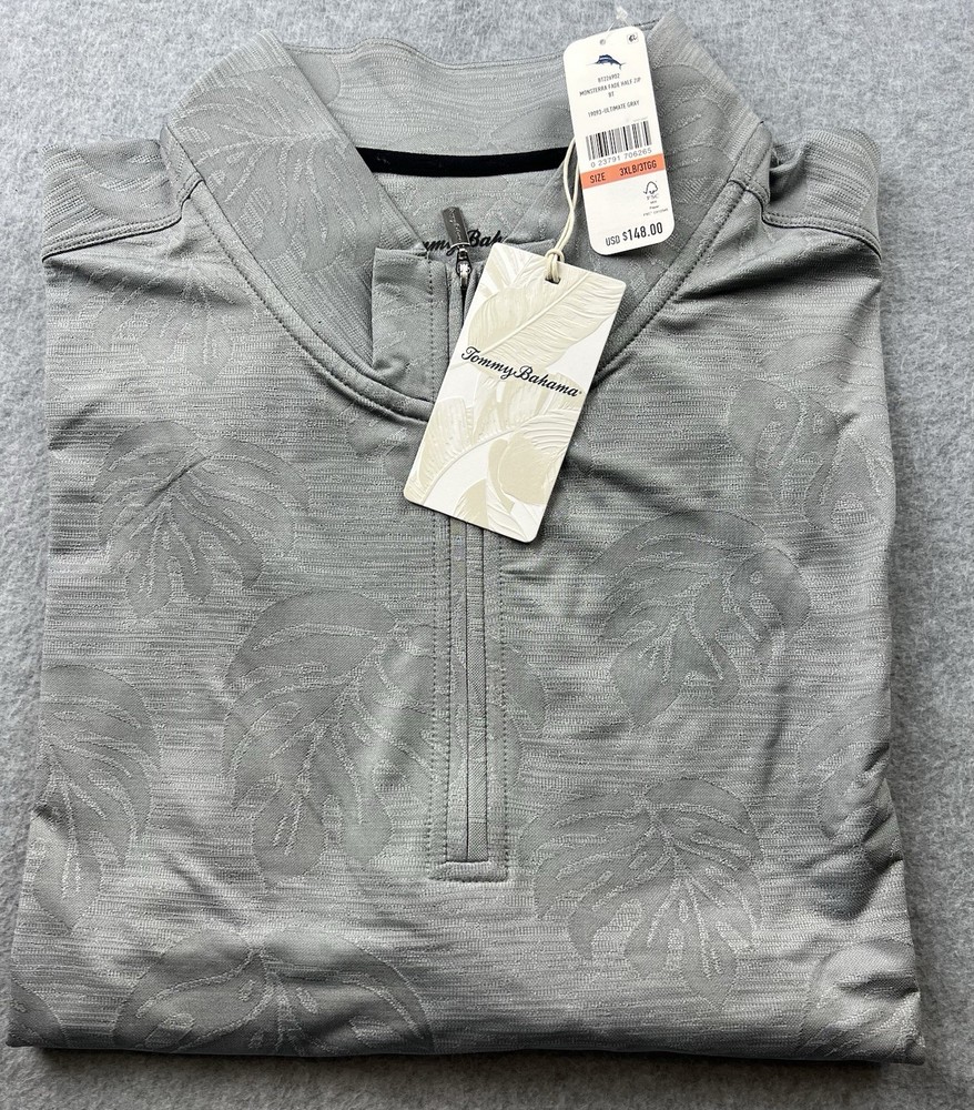 Tommy Bahama Men’s Palm Leaf Monsterra Fade 1/2 Zip Pullover Size 3XLB Gray NWT