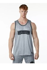 Alphalete Men’s Varsity Basketball Jersey – Grey Pinstripe , Size Small