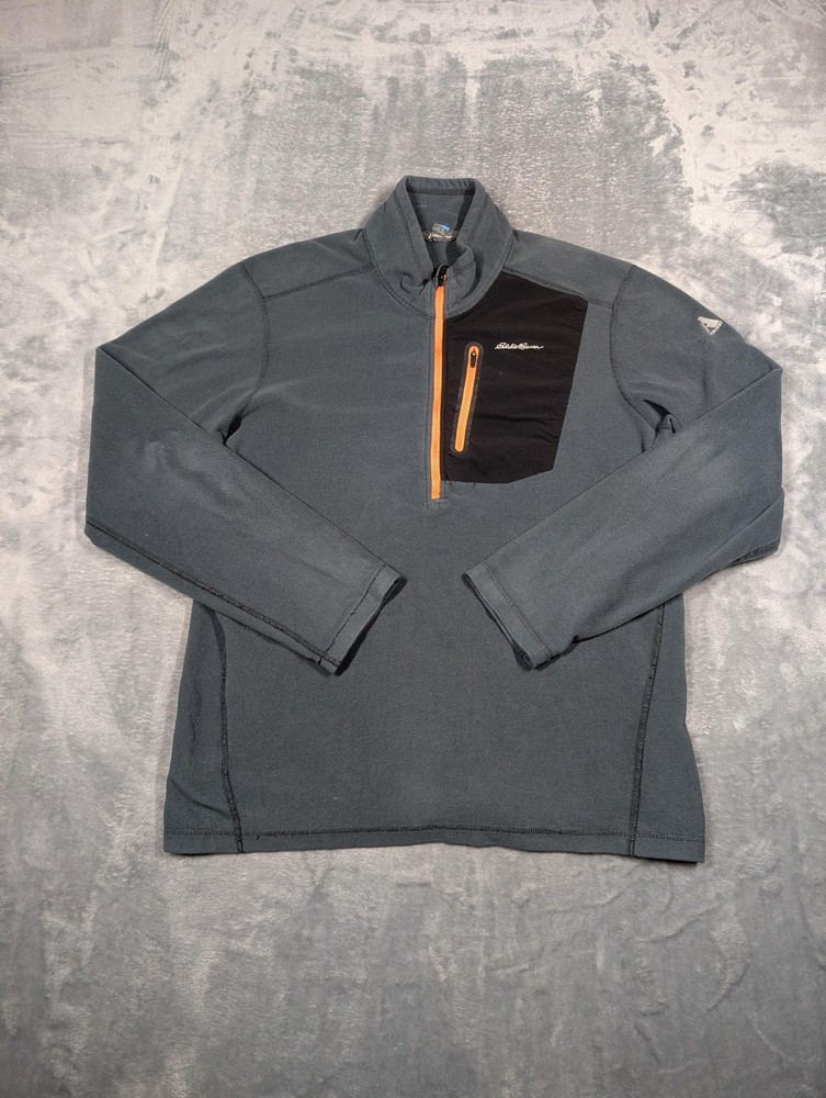 Eddie Bauer First Ascent Pullover Mens LT Gray Fleece Quarter Zip Pocket Hiking