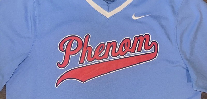 Nike Team “Phenom 23” Graphic Print Baseball Jersey Mens L Large Baby Blue gallery
