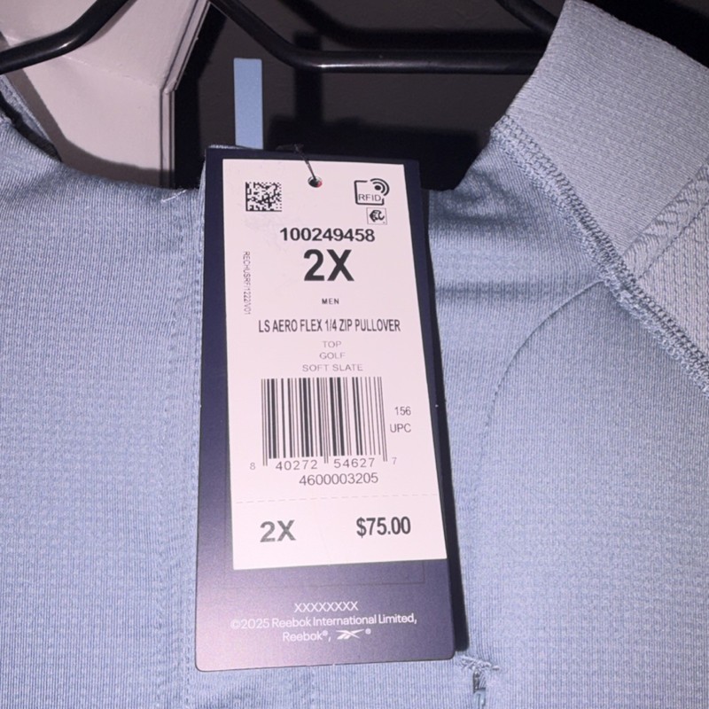 Reebok Men's 2X Soft Slate LS Aero Flex 1/4 Zip Mock Neck Golf Pullover gallery