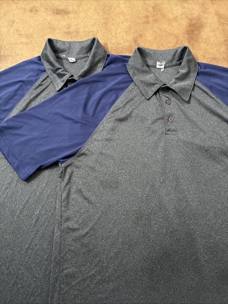 Lot of 2 ALO Men’s Performance Polo Shirts Blue Color Block Large Yoga Gym