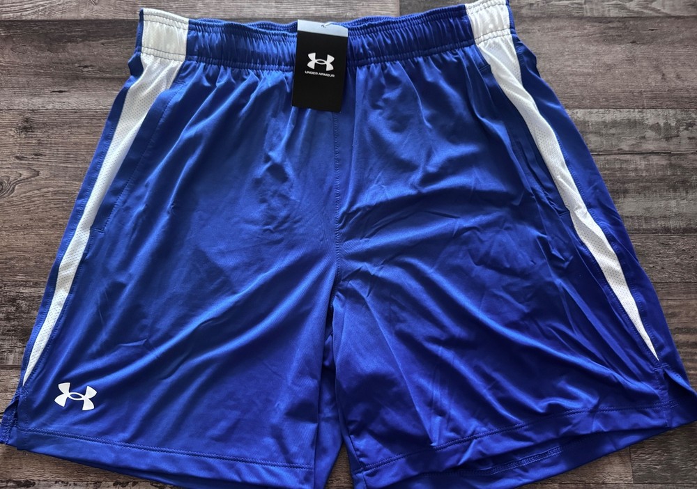 NWT Mens Under Armour L Royal Blue/White Tech Vent 6 inch Shorts Large