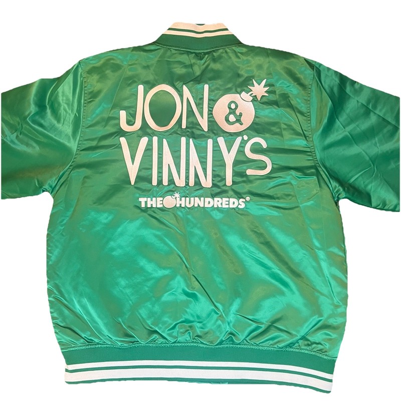 Jon & Vinny’s The Hundreds Collab Green Satin Bomber Jacket NWT $160 Retail Rare gallery