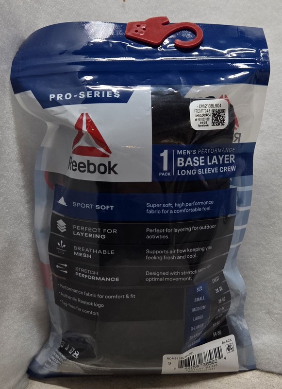 Reebok Men's Performance Base Layer Long Sleeve Crew Top, Black, Size S (34-36) gallery