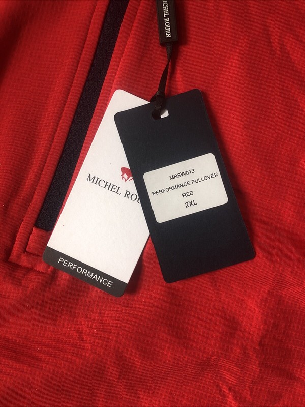 Michel Rouen Performance Red Blue Colorblock Quarter zip Golf Logo Pullover 2XL gallery