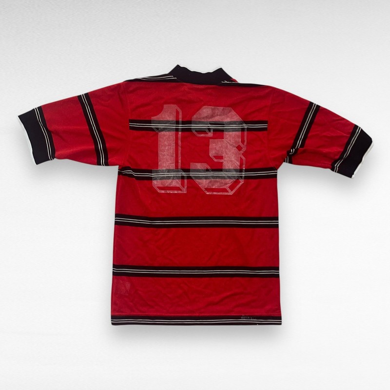 VTG Nike Team 90s #13 Sports V Neck Red Black Striped Jersey Shirt USA Made XS gallery